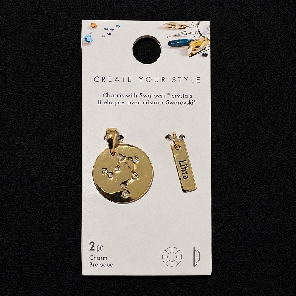 Create Your Style Libra Zodiac Charm Set Gold Swarovski Crystals 2pc Horoscope